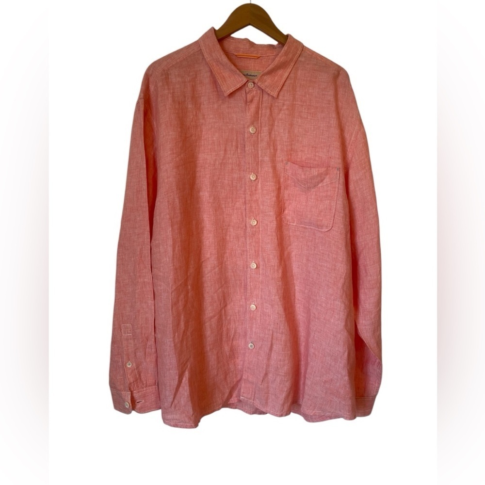 Tommy Bahama mens 100% Linen button down shirt peach/coral color size XXLarge